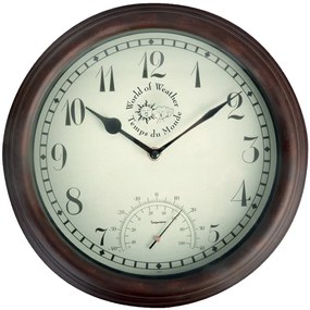 Esschert Design Nástenné hodiny s teplomerom Tiffany, hnedá/krémová
