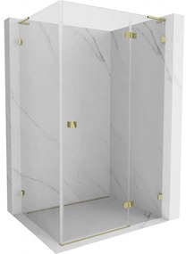 Mexen Lunar, L výklopný sprchový kút pravý 100 x 80 cm, 8mm číre sklo, zlatý profil, 834L-100-080-50-00-P