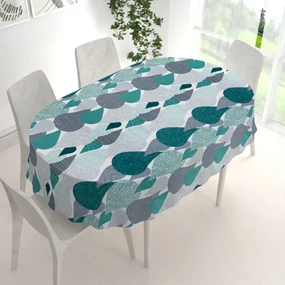 Biante Bavlnený oválny obrus Sandra SA-444 Sivo-petrolejové kvapky s ornamentami 120x180 cm