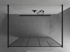Mexen Kioto, priechodná sprchová zástena 120 x 200 cm, 8mm sklo číre/čierny vzor, 2x čierna stabilizačná rozpera, 800-120-002-70-78