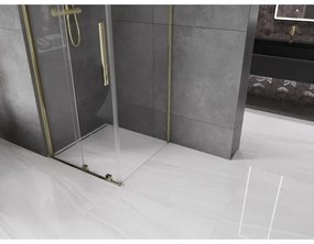 Mexen Velar, sprchový kút s posuvnými dverami 100(dvere) x 100(stena) cm, 8mm číre sklo, zlatá lesklá, 871-100-100-01-50