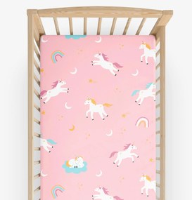 Goldea bavlnená napínacia plachta do detskej postieľky - veselí jednorožci 60 x 120 cm