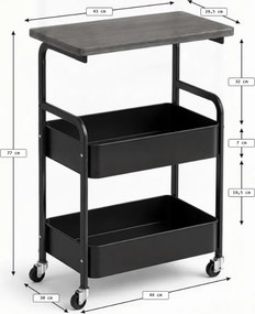 Odkladací stolík na kolieskach NEXORA 77x43 cm, čierna