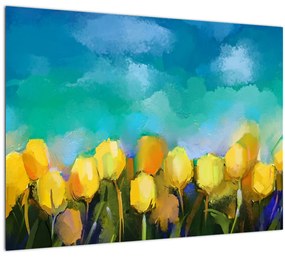 Sklenený obraz žltých tulipánov (70x50 cm)