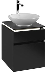 VILLEROY &amp; BOCH Legato závesná skrinka pod umývadlo na dosku (umývadlo v strede), 2 zásuvky, s LED osvetlením, 450 x 500 x 550 mm, Black Matt Lacquer, B566L0PD