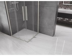 Mexen Velar Duo, sprchový kút s posuvnými dverami 80 x 80 cm, 8mm číre sklo, brúsená oceľ, 871-080-080-02-97