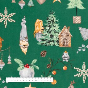 Biante Vianočné bavlnené prestieranie na stôl Sandra SA-508 Vianoční škriatkovia a ozdoby na zelenom 35x45 cm