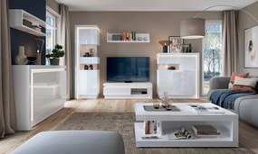 Skrinka s presklením Lyon, biely lesk, s osvetlením, ľavá