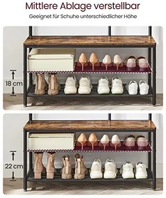 Vešiak na kabáty so zrkadlom a lavicou, industriálny, 180x98x35cm