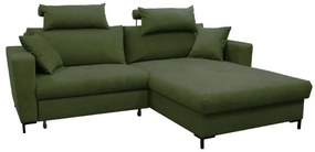 Rozkladacia rohová sedacia súprava s úložným priestorom do tvaru L HORTA pravá zelená