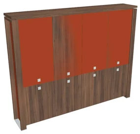 Vysoká skriňa Verno+ S 260 x 46 x 210 cm, kombinované dvere, orech / oranžová