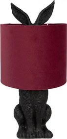 Čierna stolná lampa králik s vínovým tienidlom Rabbi - Ø 20*43 cm