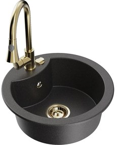 Mexen Diego, 1-komorový granitový drez 488x488x167 mm a drezová batéria Elia, 6512-76-670101-50