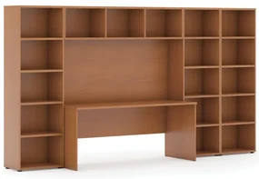 Zostavy knižníc INTEGRO so stolom, nižšie/širšie, 3350 x 700/400 x 1923 mm, čerešňa