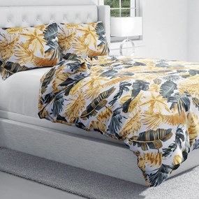 Biante Bavlnené posteľné obliečky Sandra SA-388 Sivozelené a zlaté tropické listy na bielom Jednolôžko 140x200 a 70x90 cm