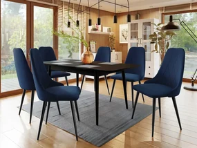 Rozkladací stôl Vidariko 140x80 so 6 kreslami ST91 02, Farby: čierna, Potah: Magic Velvet 2258