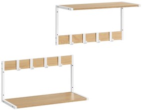 Nástenná polica s háčikmi VELORY sada 2 ks 50x24,2 cm, biela/dub sonoma