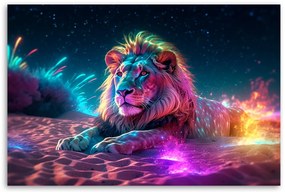 Obraz na plátně, Neonový lev Příroda Abstrakce - 60x40 cm