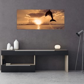 Obraz - Delfín pri západe slnka (120x50 cm)
