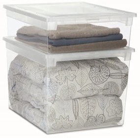 Úložný box s vekom, transparentný, na posteľnú bielizeň TERRY 52l - 38 x 52 x 31 cm