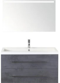 Kúpeľňový nábytkový set Sanox Straight farba čela betón antracitovo sivá ŠxVxH 100 x 170 x 40 cm s umývadlom z minerálnej liatiny a zrkadlom s LED osvetlením