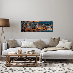 Obraz nočného mesta (s hodinami) (90x30 cm)