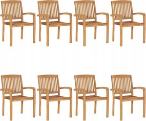 vidaXL Stohovateľné záhradné stoličky s vankúšmi, 8 ks, teakové