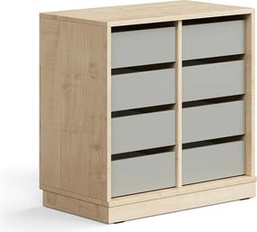 Úložná skrinka CASPER, 8 zásuviek, so soklom, breza/šedá