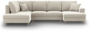 Béžová zamatová rozkladacia/s úložným priestorom rohová pohovka (ľavý roh/do "U") Kyoto – Cosmopolitan Design