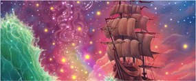 Obraz - Loď s vesmírnou oblohou (120x50 cm)