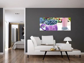 Obraz - čučoriedky v hrnčeku (120x50 cm)