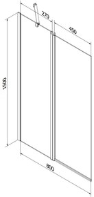 Mexen Flip, 1-krídlová vaňová zástena 80 x 150 cm, 6 mm číre sklo-čierny vzor, čierny profil, 894-080-101-70-77
