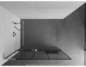 Mexen Kioto+ L, sprchová zástena Walk-In s poličkou a vešiakom 70 x 200 cm, 8mm číre sklo čierny vzor, chrómový profil, 800-070-123-01-78