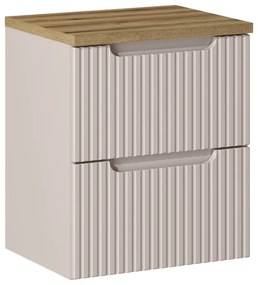 Závesná skrinka pod umývadlo Nova Cashmere II s doskou 50 cm kašmírová/dub v evokujúcom štýle