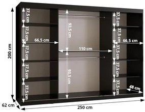 Šatníková skriňa 250 cm Boomer 3 (kašmír) (s osvetlením). Akcia -20%. Vlastná spoľahlivá doprava až k Vám domov. 1126287