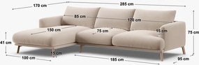 Béžová zamatová rohová pohovka (ľavý roh/s leňoškou) Naomi – Micadoni