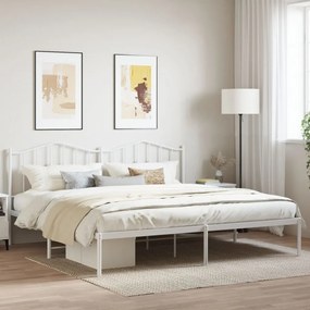 Kovový rám postele s čelom biely 200x200 cm 373845
