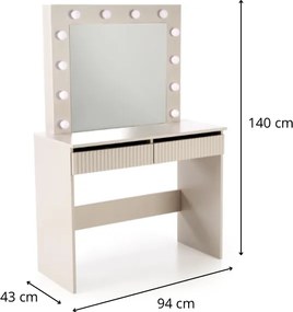 Toaletní stolek HOLLYWOOD s LED osvětlením 94 cm kašmírový