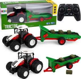LEAN Toys Poľnohospodársky traktor s dopravníkovým pásom, diaľkovo ovládaný RC, s balíkom a svetlami, mierka 1:24