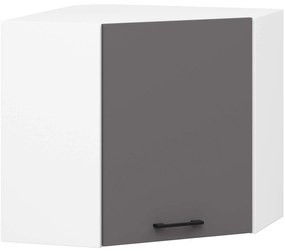 Závesná rohová kuchynská skrinka OLIVIE 60x60 cm matná biela/matná grafitovo sivá