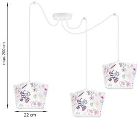 Detské závesné svietidlo Diamond Spider, 3x biele textilné tienidlo so vzorom