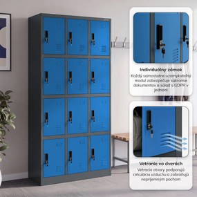 Sociálna BHP skrinka s priehradkami antracitovo modrá, 900x1850x400 mm: MARCIN