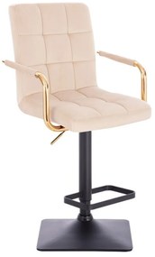 LuxuryForm DESIGN Barová stolička VERONA GOLD VELUR na čiernej hranatej podstave - krémová