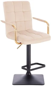 LuxuryForm DESIGN Barová stolička VERONA GOLD VELUR na čiernej hranatej základni - krémová