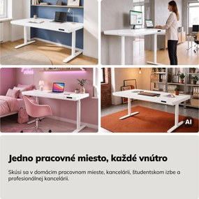 Elektrický písací stôl sit-stand so zásuvkou a bezdrôtovou nabíjačkou Qi biely, 1600 mm: ELLIS