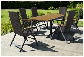 Livarno home Hliníkový rozkladací záhradný stôl Valencia, hnedý + Skladacie kreslo Valencia, hnedé, 6 kusov  (800008279)