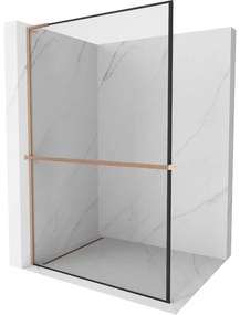 Mexen Kioto+ L, sprchová zástena Walk-In s poličkou a vešiakom 70 x 200 cm, 8mm číre sklo čierny vzor, medený matný profil, 800-070-123-65-70