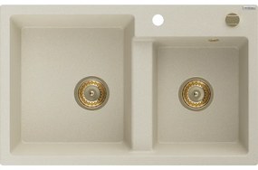 Mexen Tomas, granitový drez 800x500x190 mm, 2-komorový, béžová so zlatým sifónom, 6516802000-69-G