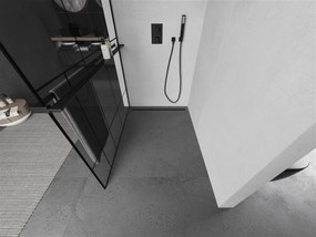 Mexen Kioto+, sprchová zástena s poličkou a držiakom na uteráky 120 x 200 cm, 8mm sklo číre sklo vzor čierny, čierny profil, 800-120-121-70-78