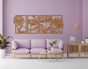 Štvordielny drevený obraz - Lúčnych kvetov - Čerešňa